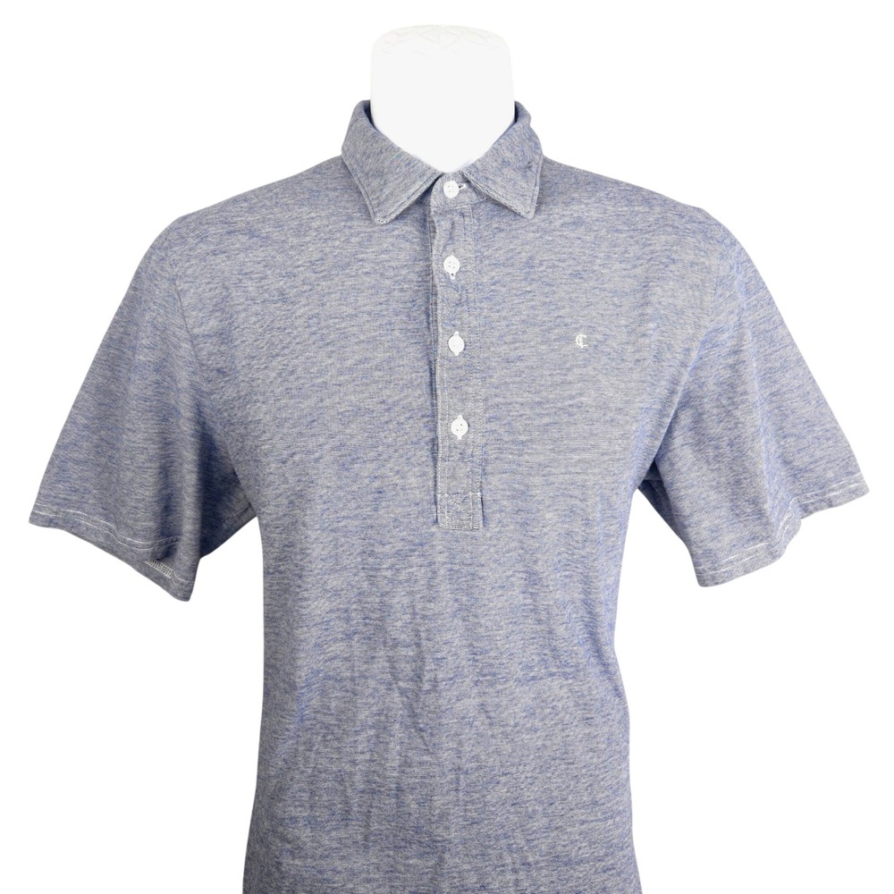 Criquet Mens Organic Cotton‎ Polo Shirt Blue Striped Short Sleeve Size Large